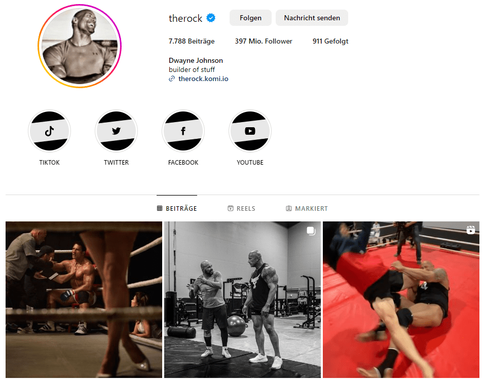 Instagram account the rock