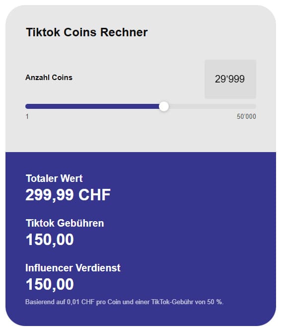 Tiktok coins Rechner, Wert Löwe
