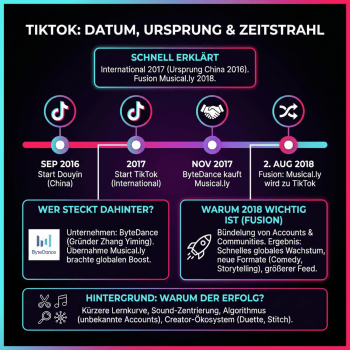 Infografik: Zeitstrahl von Musical.ly bis TikTok