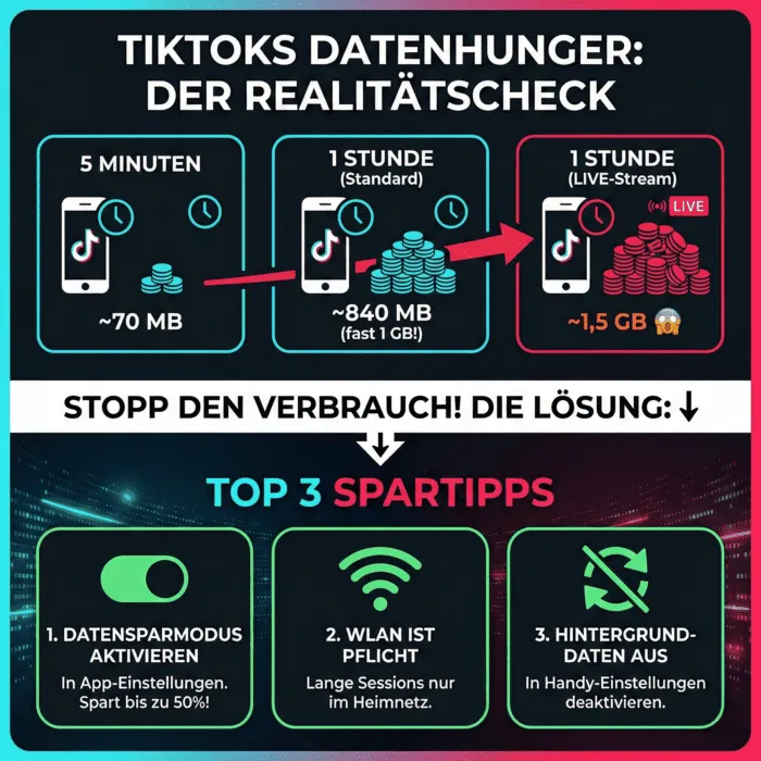 Wie viel Datenvolumen verbraucht TikTok Infografik