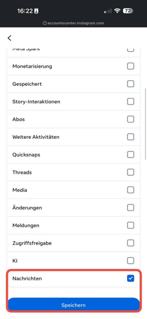 Liste des catégories - uniquement les messages sélectionnés