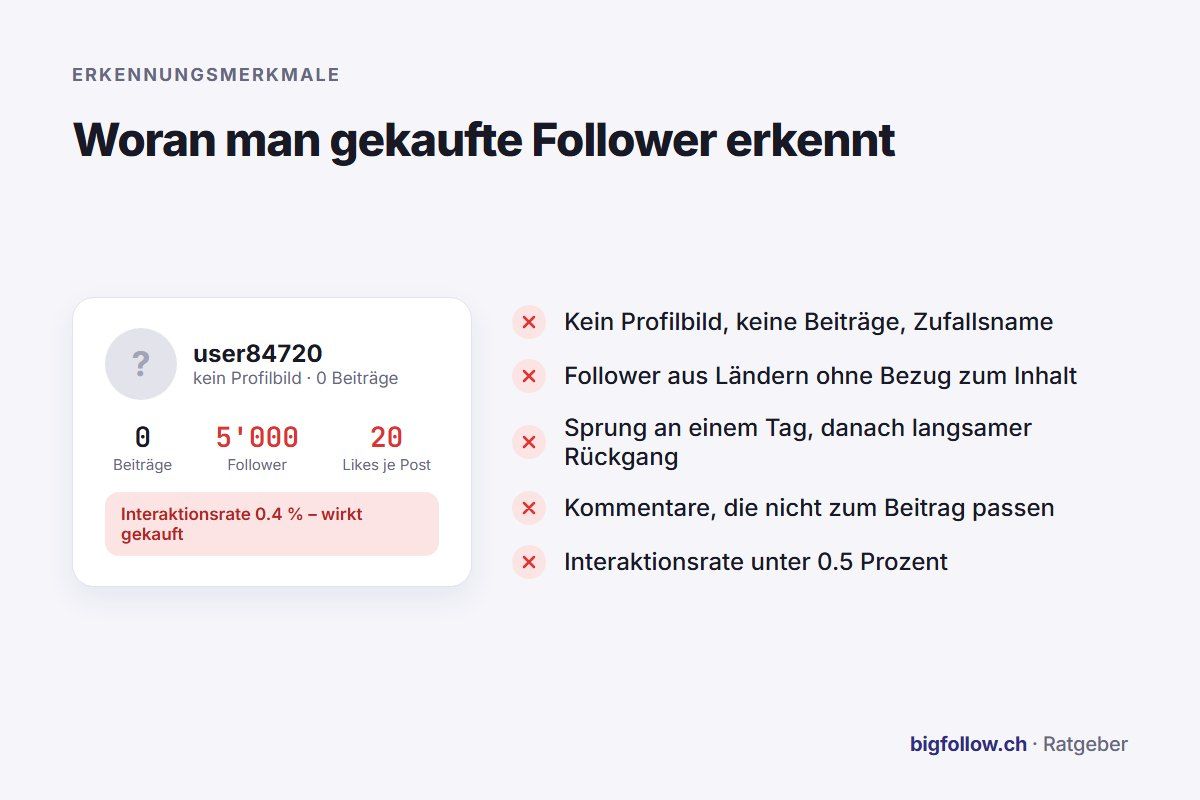 Beispielprofil mit typischen Merkmalen gekaufter Bot-Follower: kein Profilbild, keine Beiträge, viele Follower und kaum Likes